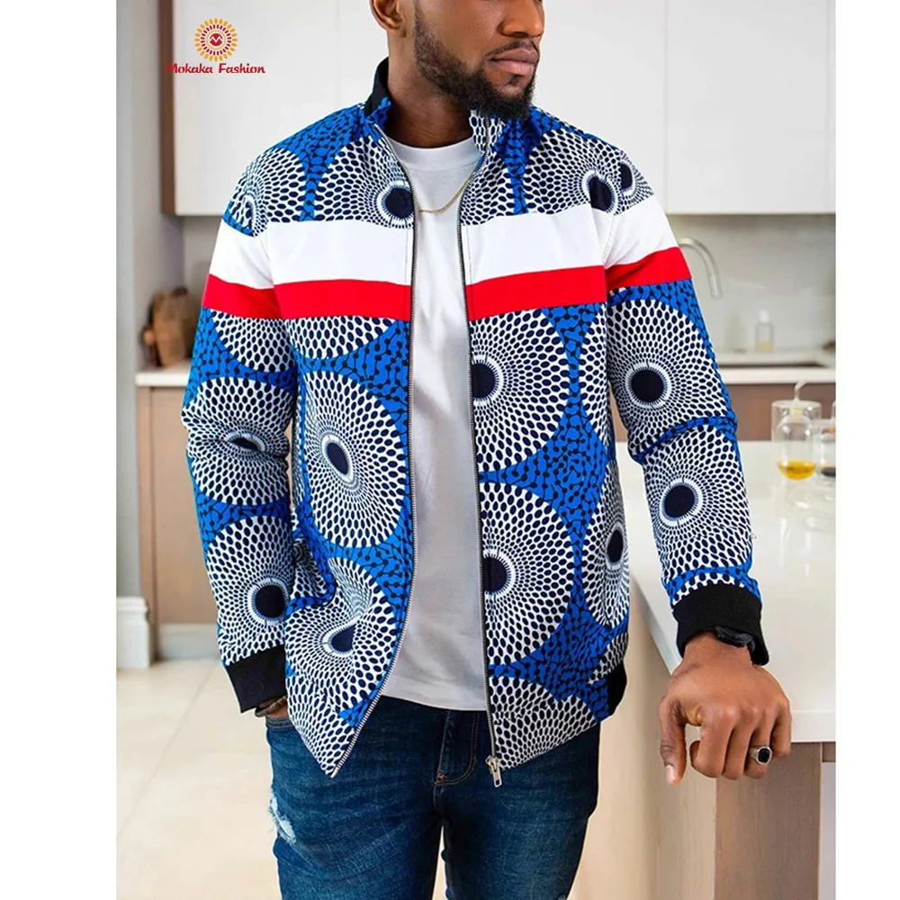 
Hot Selling African Stylish Outwears Cotton Circular Diffusion Pattern Men Motorcycle Jackets 