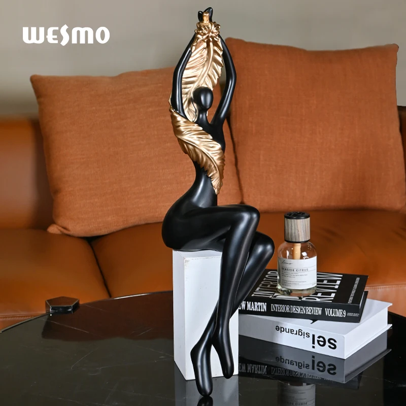Home Decoration Items Luxury Office Decor Desktop Ornaments Art Black and Gold Elegance Goddess Figure