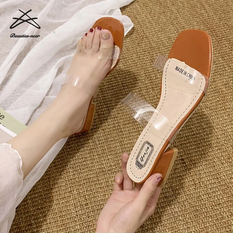 womens summer women crystal open transparent clear block heel sandals for ladies slippers shoes