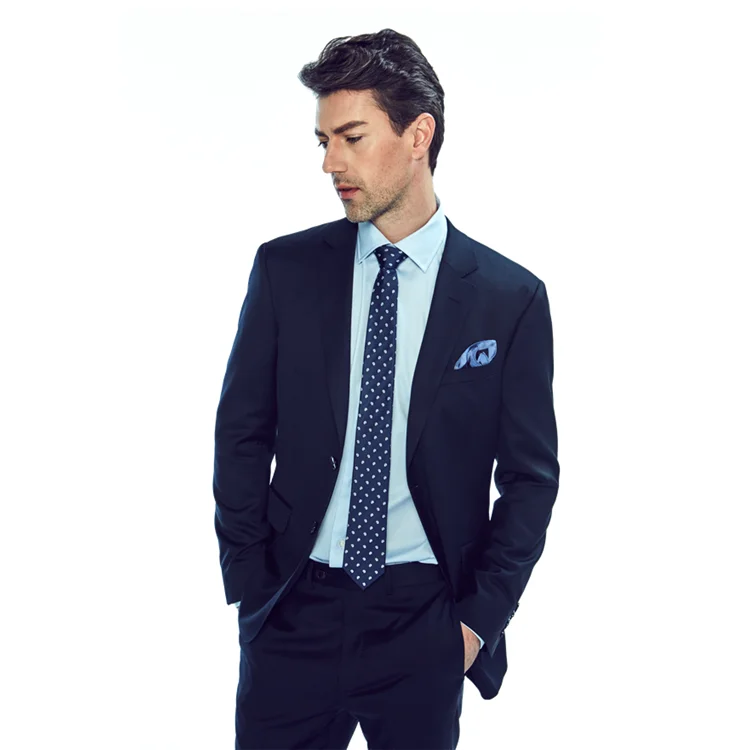 Custom High Quality Luxury Wool Navy Blue Formal Business Dress Clothes 2 Pieces Pant Coat Set Slim Men Suits for Men
