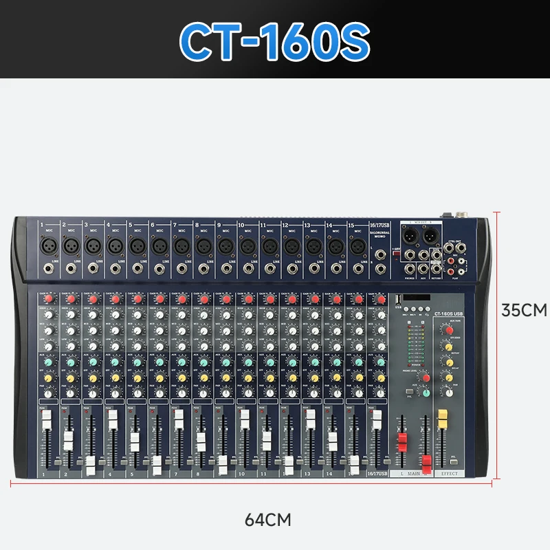 TEBO Professional 16 Channels Audio Mixer blueteeth USB dj controller pioneer audio interface 48V power for party