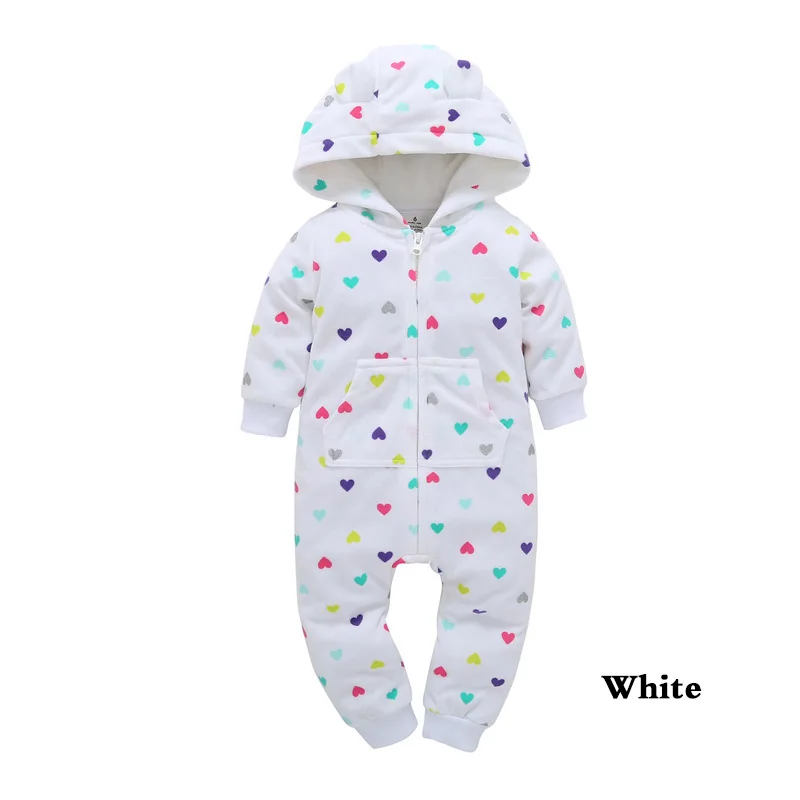 ecowalson Newborn Cotton Heart Printed Baby Clothes Hooded Warm Long-sleeved Baby Rompers Baby Jumpsuit