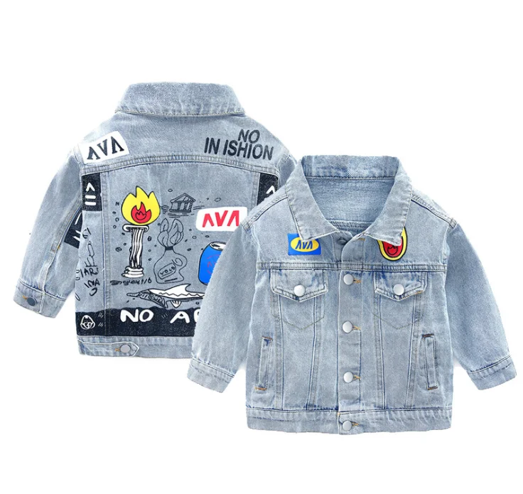 OEM Customization top class boys denim jacket  fashion printing children cool jean jackets for toddler kids
