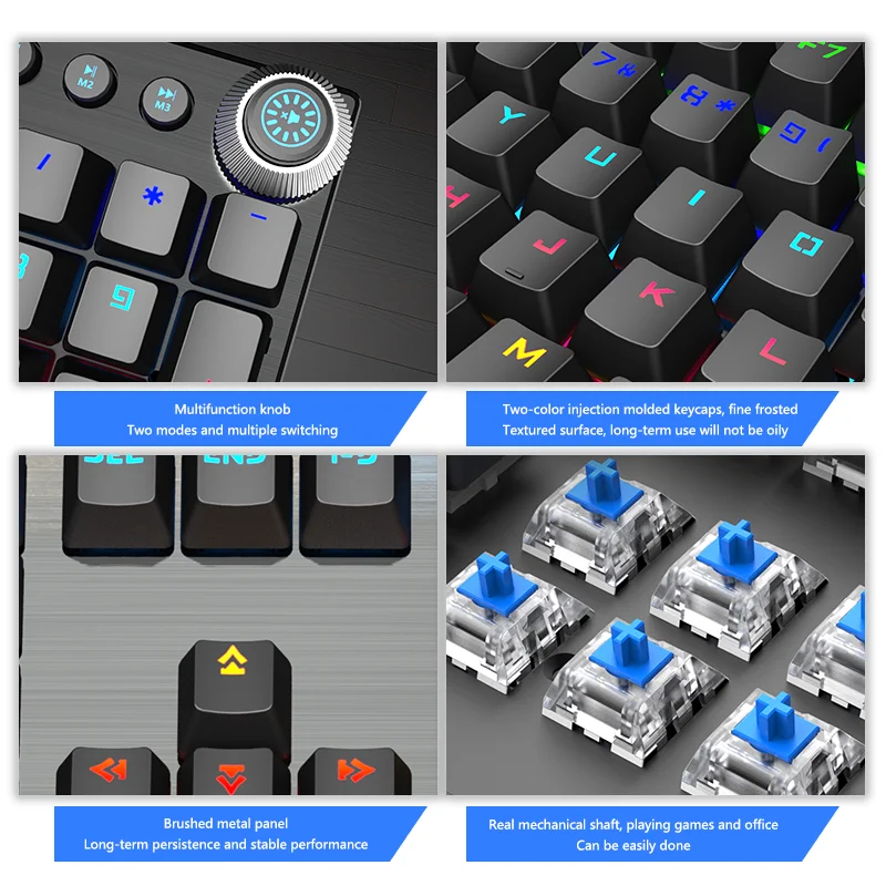 104 keys Multi-functionl Knob Mechanical Keyboard Brushed metal panel fast switching,real mechanical shaft keyboard