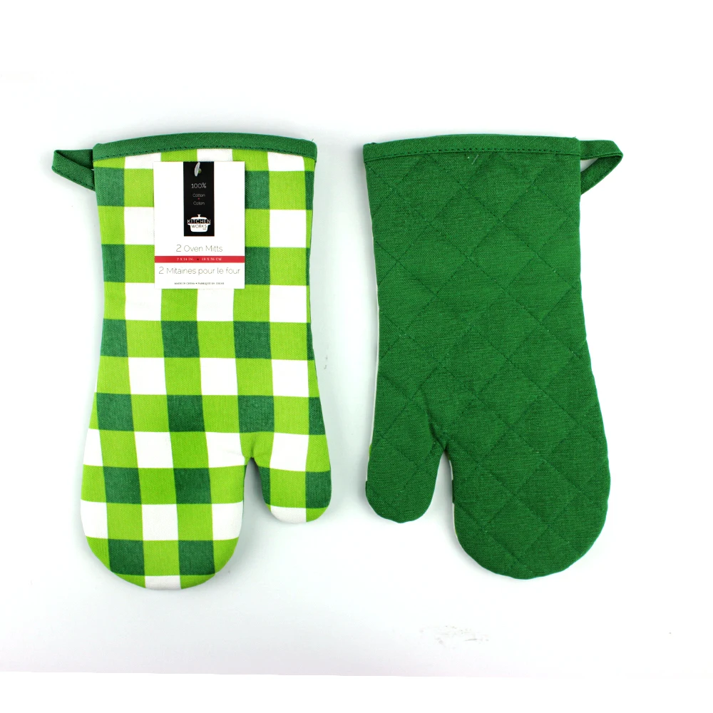 
Blue Orange Green Check Print Canvas Poly Cotton Cheap Custom Microwave Glove Oven Mitt 