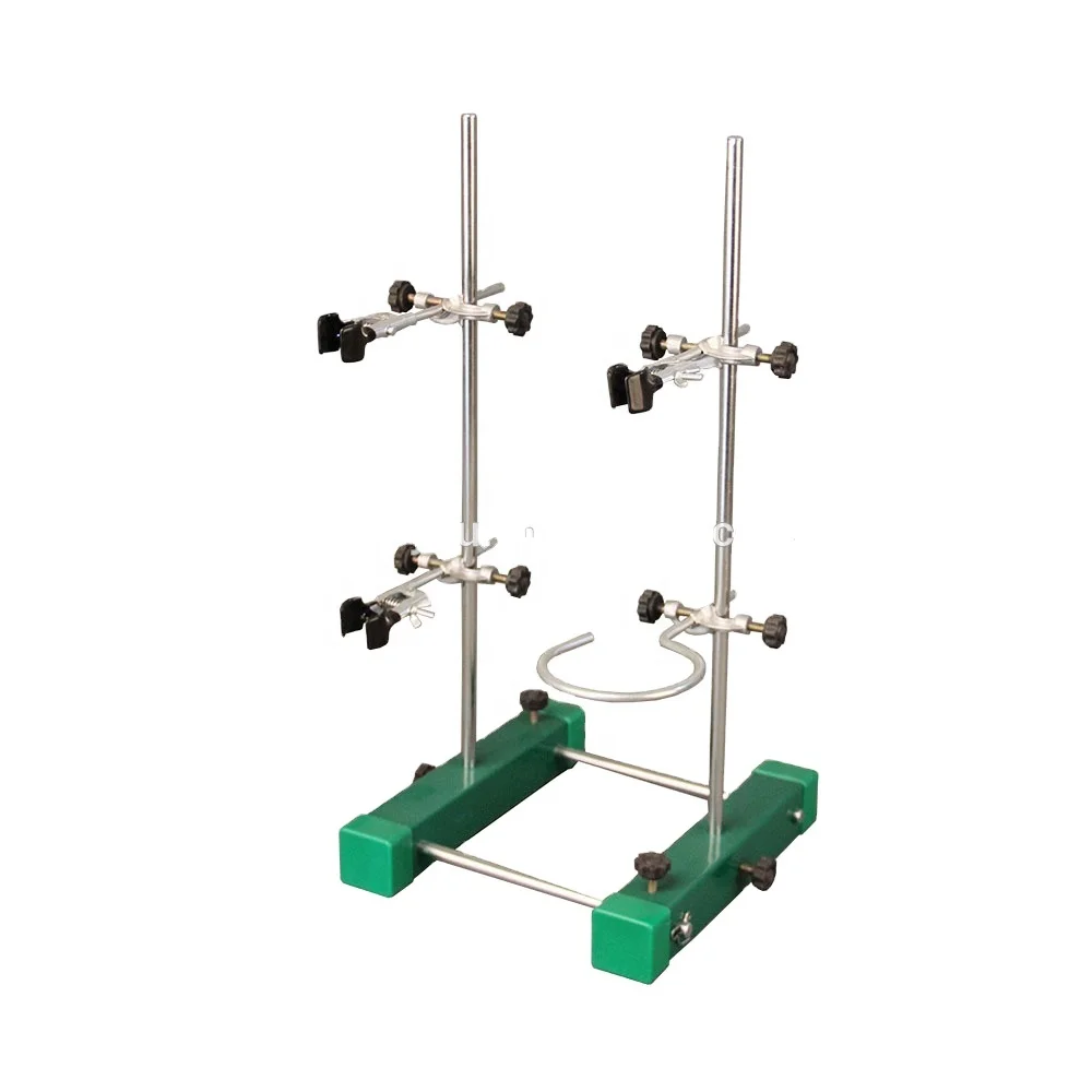 Chemical  lab combine stand set with 2 connected Support Stand 30-50 cm, 1 Retort Rings, 3 clamps, 2 Rods, base connected