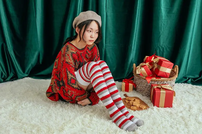 Warm and Long Flannel Socks for Christmas Girls Over Knee Socks Thigh High Boot Socks