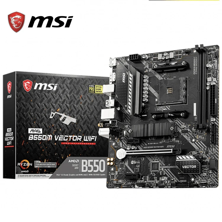 MSI MAG B550M VECTOR WIFI Gaming Motherboard With 64GB DDR4 Memory M.2 SLOT AMD B550 Chipset Supports up to 4400(OC) MHz