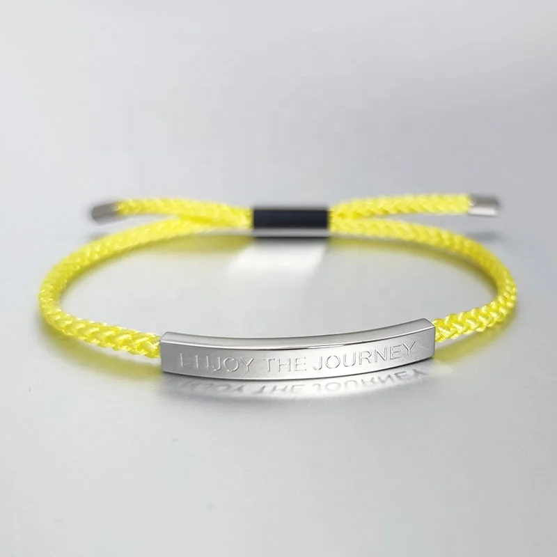 Customized Mens Jewelry Laser Engraving Stainless Steel Adjustable Braided Rope Bracelet Engraveable Bracelet For Women