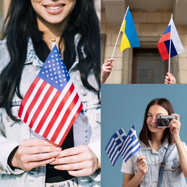 Custom Printed National Handheld Flags of Different Countries Hand Waving Flag With Pole