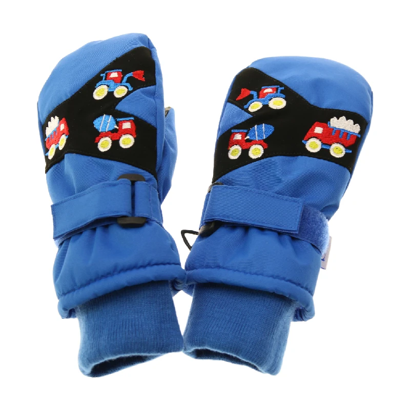 Thick leather ski gloves winter ski sports mittens down warm long cuff baby kids ski mittens