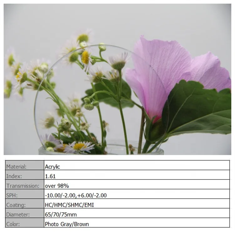 White lens CR-39 1.61 Acrylic Blue Cut Clear Single Vision HMC coating Optical Lenses