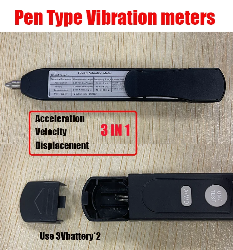 Digital Vibration Meters acceleration velocity displacement 3 in 1 Pen Type Vibrometer