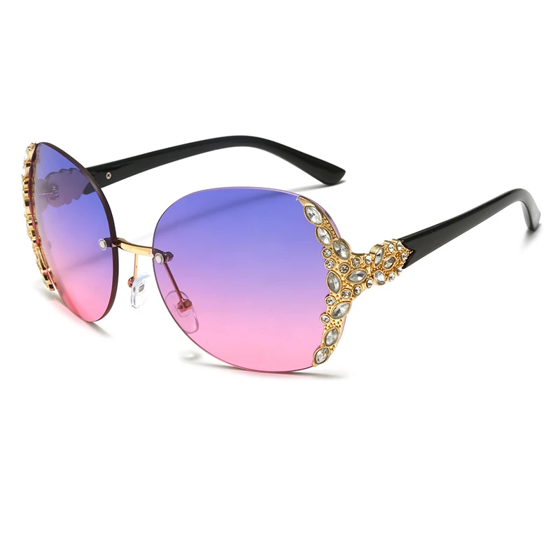 Women Sparkling Crystal Sunglasses Oversized Square Thick Frame