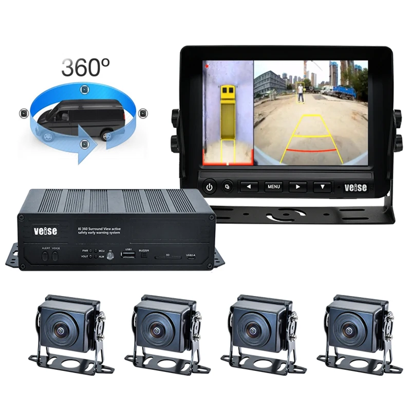 3D 360 Degree Round Rear View Surround Car Reverse 4 Camera Kit Parking Sensor System 24Truck Backup Side 360 Car Camera