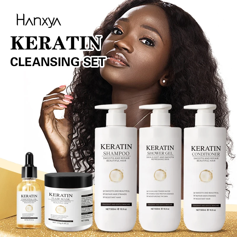 Private label hair keratin natural residue-free Brazilian keratin shampoo curly hair straightening keratin hair care set