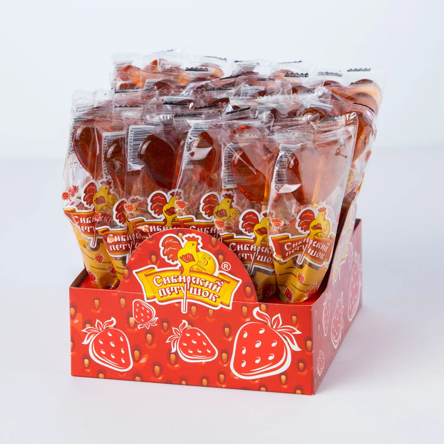 Леденец карамельный «Сибирский петушок» жесткие конфеты сердце 14 г., 30 шт. * 2 bl / Show-box
