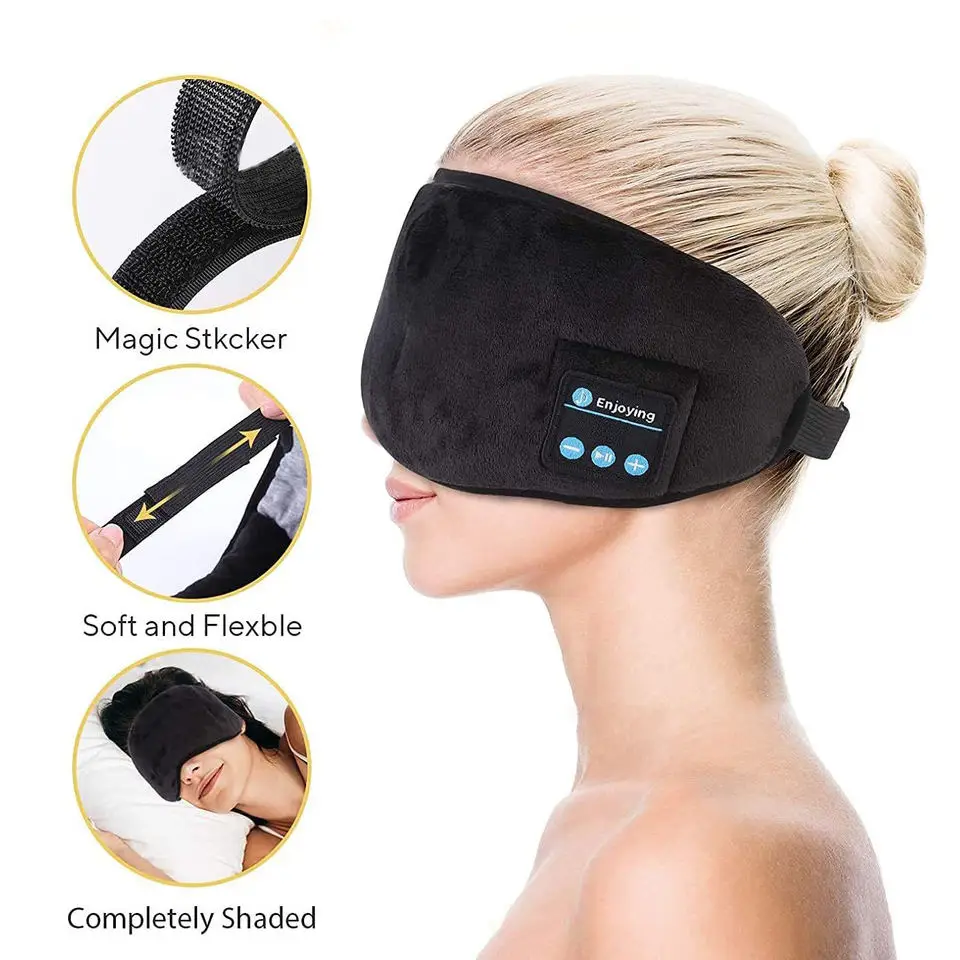 Blue tooth 5.0 Wireless 3D Eye Mask HeadSet With Microphone for Side Breathable Sleepers Travel Call And Music