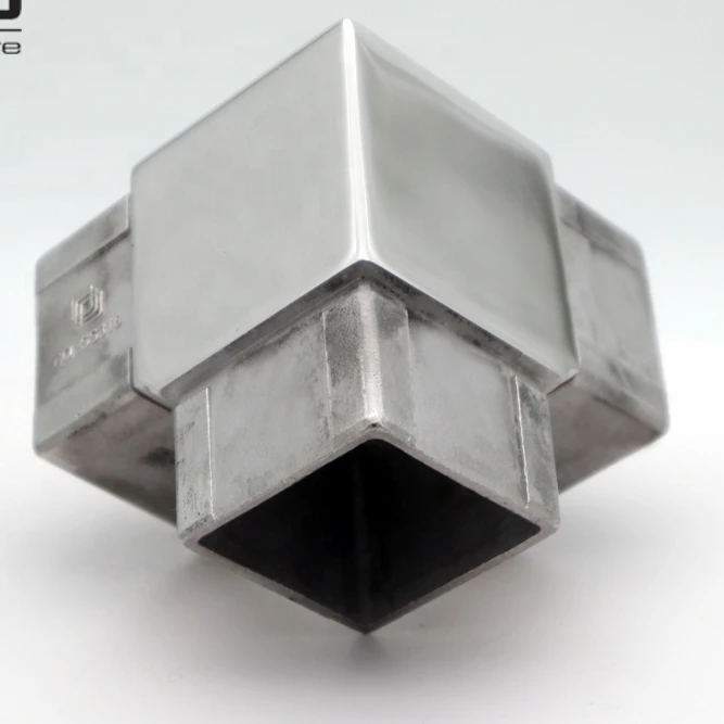 Stainless adjustable handrail pipe three way square steel tube connector