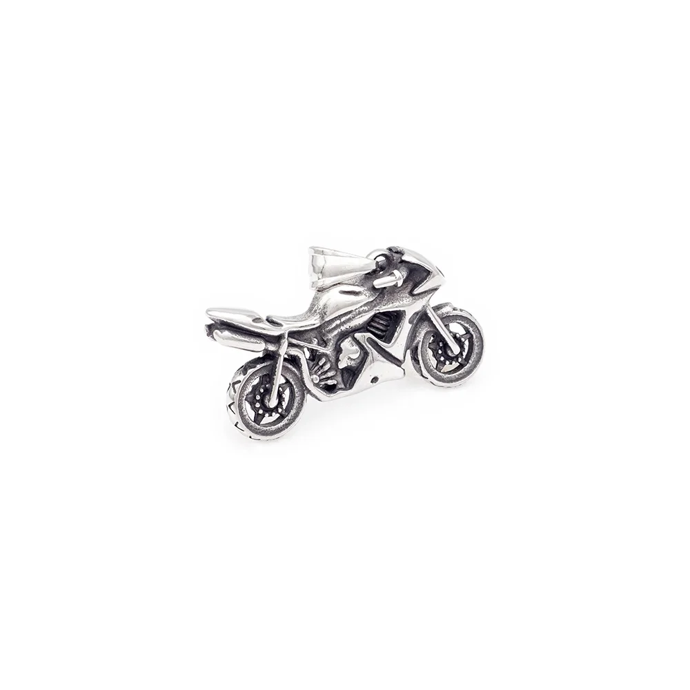 Creative Design Super Cool Rock Hip Hop Non Tarnish Hypoallergenic Silver Stainless Steel Motorcycle Necklace Jewelry