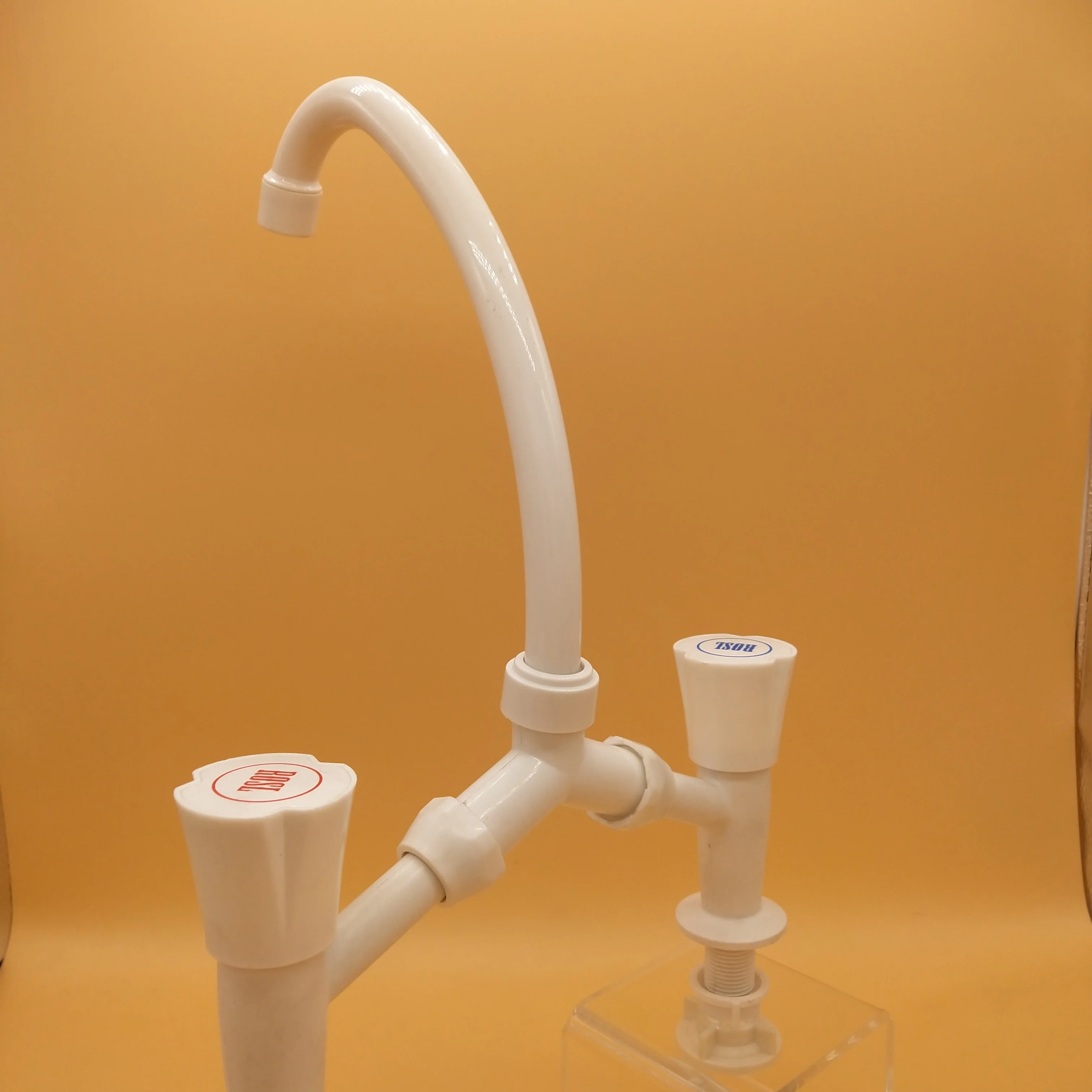 Deck Mounted Double Handle Cold And Hot Water Mixer Plastic Faucet Cheap Kitchen Faucet