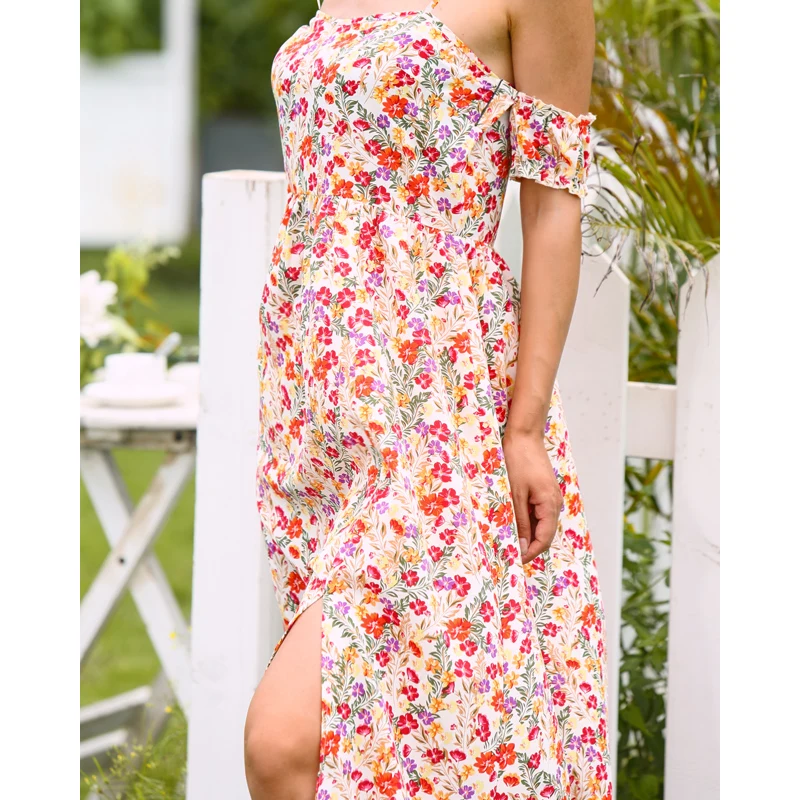 Wholesale sleeveless elegant casual dresses women summer midi print floral casual dresses
