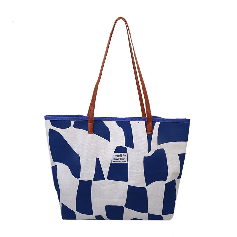 Spot Large-capacity Bags Trend Plaid Handbags Japanese Simple Handbags Joker Canvas Shoulder Tote Bags Wholesale