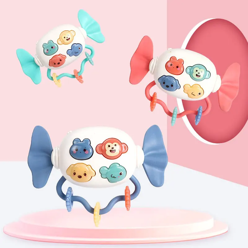 Candy electric cartoon baby hand rattle toy baby early education candy shape plastic teether rattle toy with music and light
