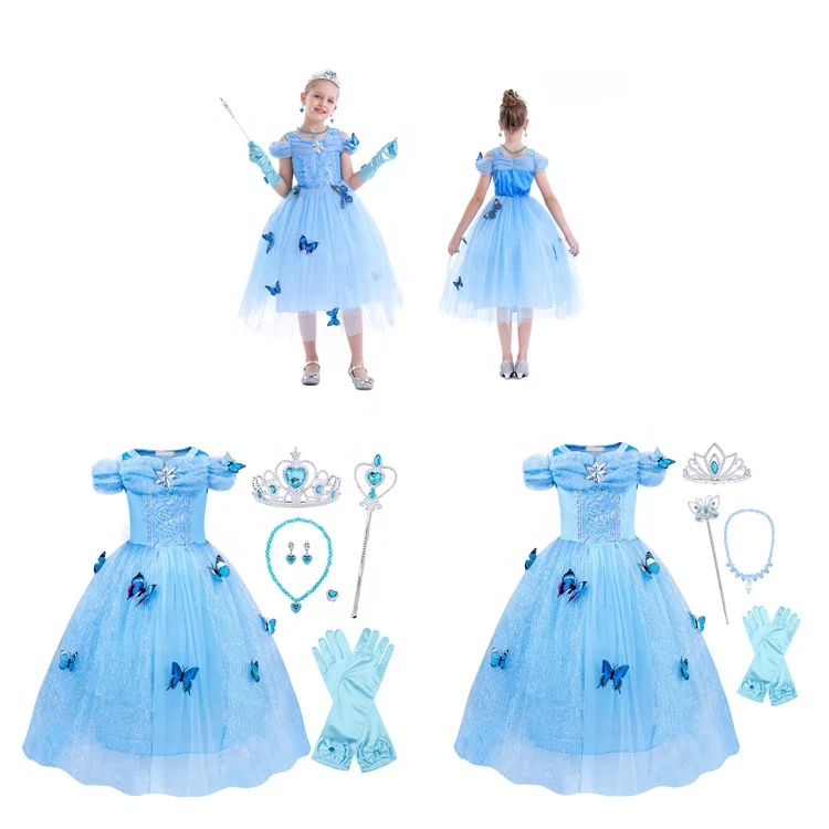 Carnival Halloween TV & movie Costume Applique Butterfly Gown Dresses Princess Party  Dress For Kids Girls