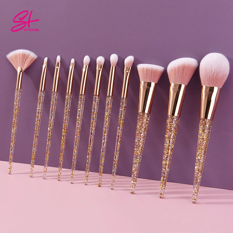 Private Label Bling Make Up Brushes High Quality Synthetic Shiny Crystal Glitter Diamond Custom Logo Makeup Brush Set