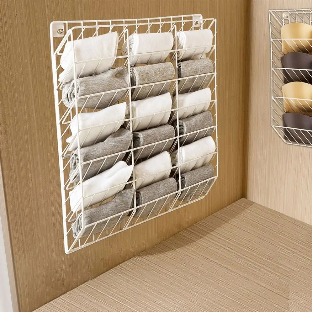 Wall Mounted Iron storage rack for socks underwear hanger household wardrobe clothes pants storage hanging bag no trace sorting