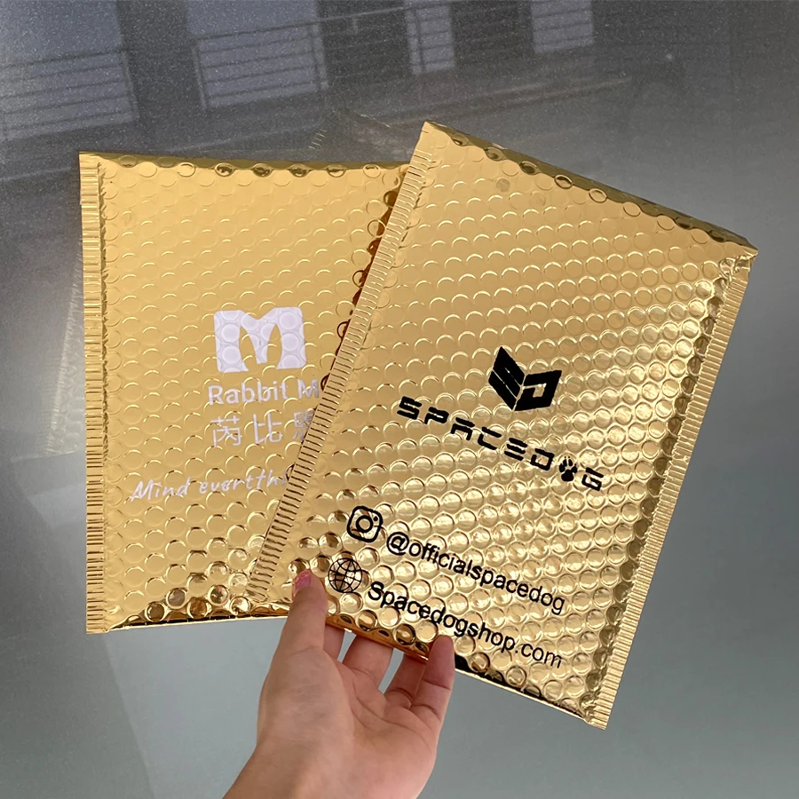 Custom Designer Gold Shipping Envelopes Mailing Bags Self Seal Adhesive Padded Packaging Poly Bubble Mailers