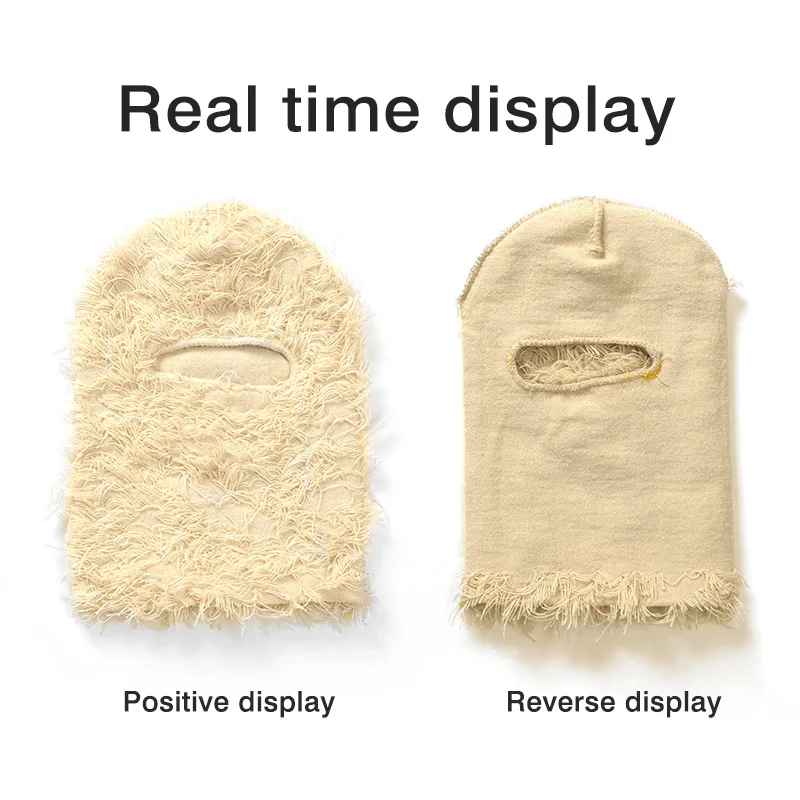 2023 Hot Sale Wholesale One Hole Knit Full Face Cover Ski Mask Custom Distressed Fuzzy Grassy Balaclava For Ski