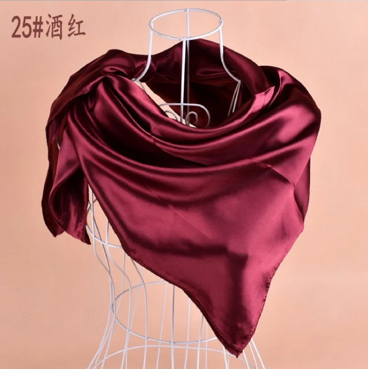 Hijab square satin scarf solid custom hijab shawl polyester square neckerchief 90*90 silk hijab scarf