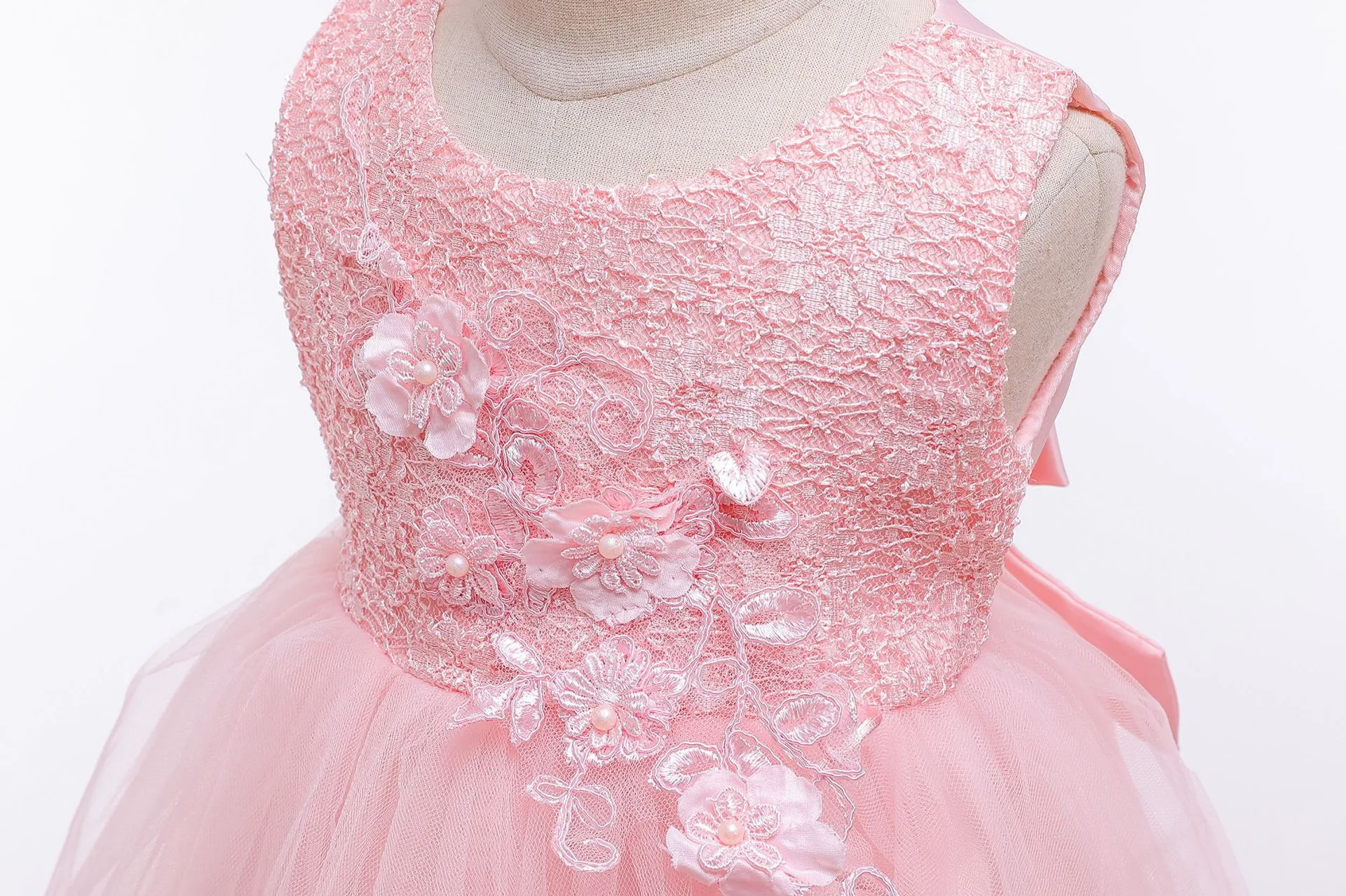 Baby Girls Ruffle Lace Embroidery Backless Bridesmaid Wedding Prom Dress Princess Dresses with Sequin