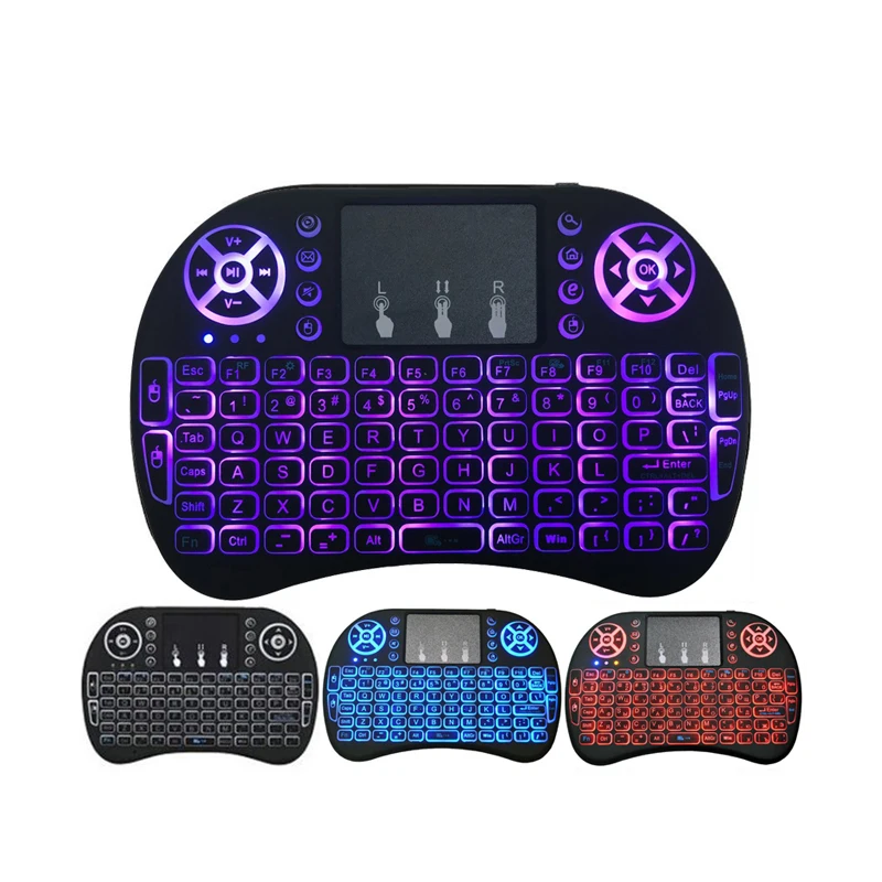 7 color Backlit i8 Mini Wireless Keyboard English Spanish French Hebrew Mouse with Touch pad Remote Control Android TV Box