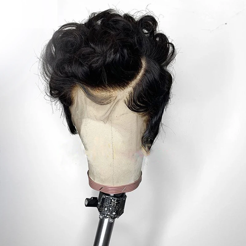 13x4 короткая стрижка короткий Боб вьющиеся парик синтетические волосы на кружеве естественный цвет бесклеевого бразильский из натуральных волос