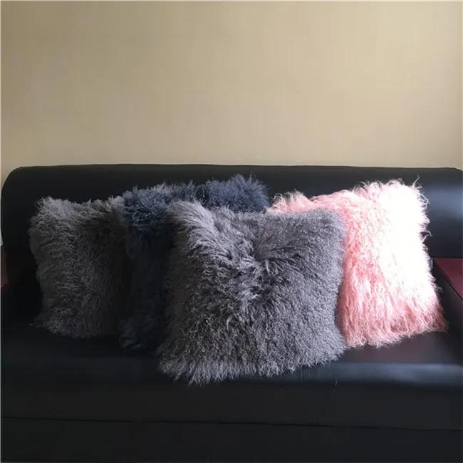 Different bright pink colors natural Sheep Skin Cushion