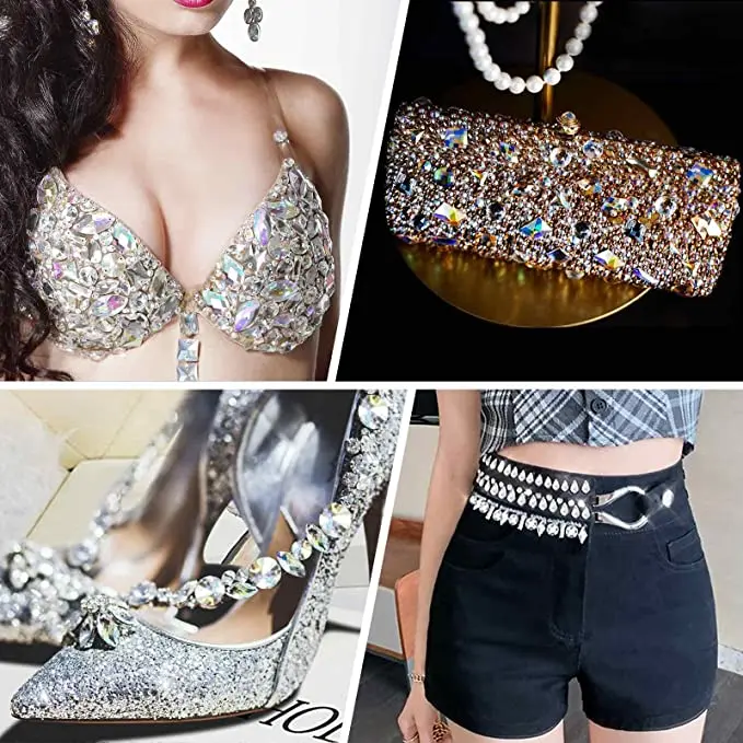 BOBOHOO Wholesale Flat Back Teardrop Sew On Crystal Stones Glass Big Crystals Gold Back Sewing Rhinestones for Fashion Dresses