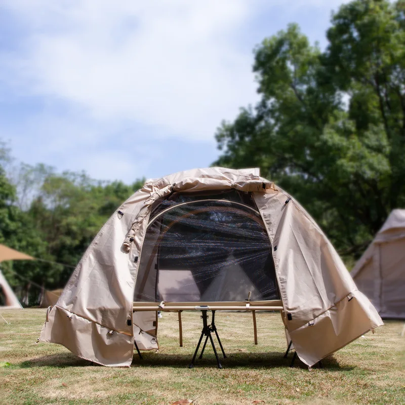 Outdoor Camping Off The Ground Single Tent Folding Aluminium Poles Double Weatherproof  Windproof Marching  Tent