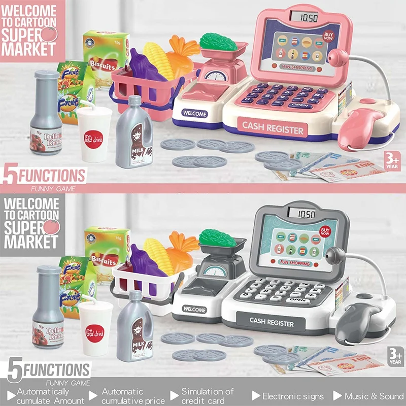 New product plastic educational pretend play supermarket cash register set toys for kids