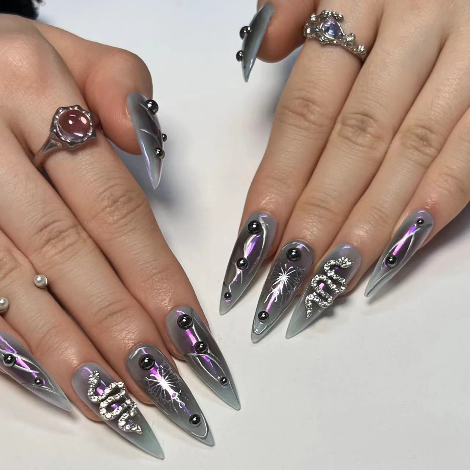High quality new arrival multi-color Red blood Halloween dress nail French flame Cross nail purple halo spider nail