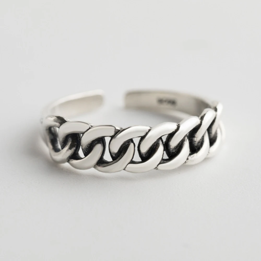 
s925 Sterling Silver Ring Girls Women Adjustable Open Simple Retro Vintage Thai Pure Silver Hand Finger Jewelry Accessories Ring 