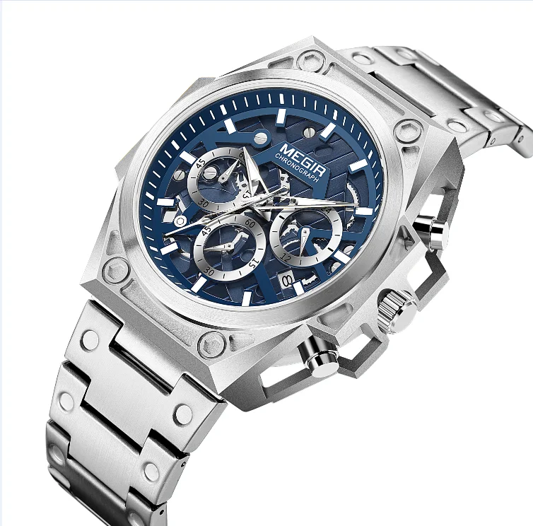 Megir new 4220 Man 316L stainless steel watch chronograph 50 meters waterproof mens racing car case style wrist watches