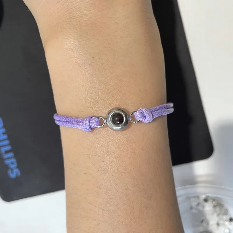 new arrival stainless steel photo projection pendant custom leather rope bracelet