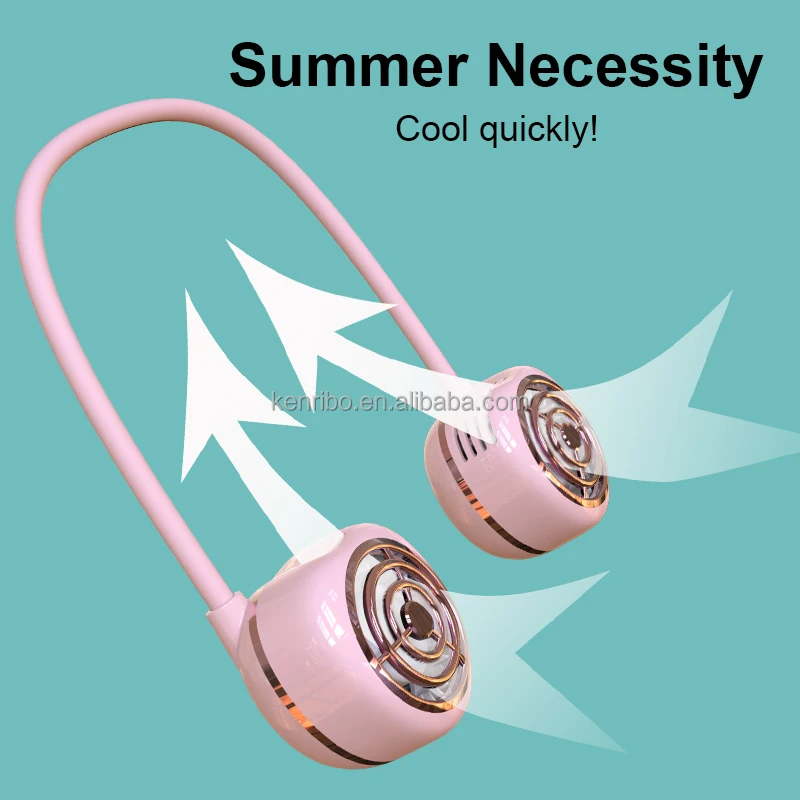 mini personalized electric usb rechargeable cool hang neck fan portable leafless cooling fan wearable bladeless hanging neck fan
