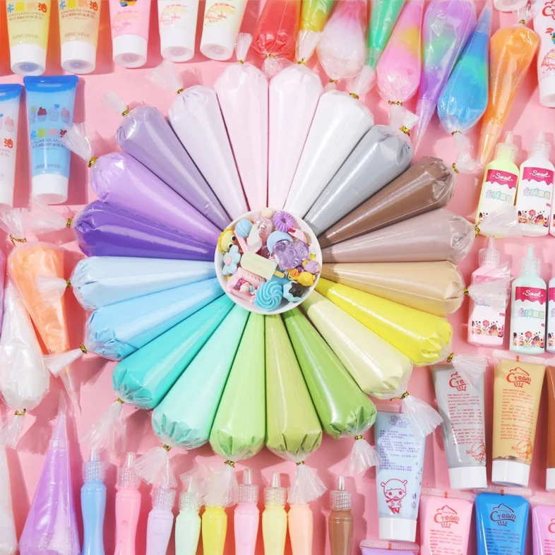 HQ Multi Colors Options Whipped Cream Glue with Cartoon Resin Charms Kits for DIY Phone Case Pencil Box Makeup Mirror Decor