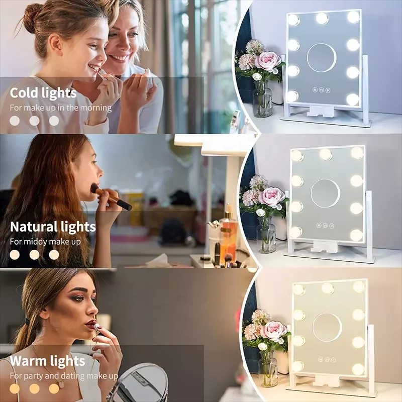 Stock in US! LED Bulbs Hollywood Makeup Mirror Dimmable Lighted Table Mirror with Light