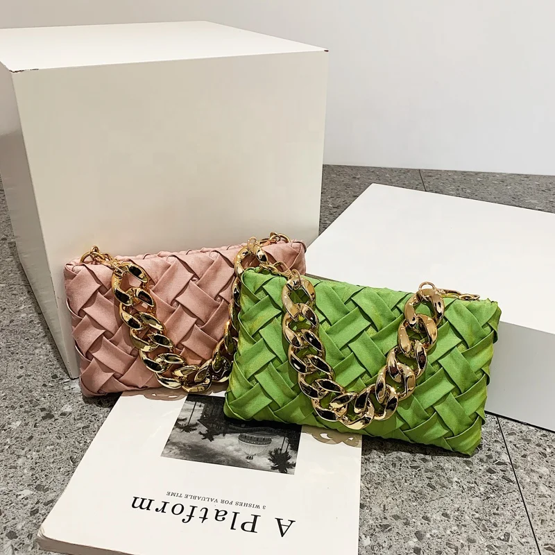 Wholesale ins Hot Woven PU Purses Drop Shipping Thick Chain Strap for Lady Small Jelly Handbags Women Shoulder Bag Handbag