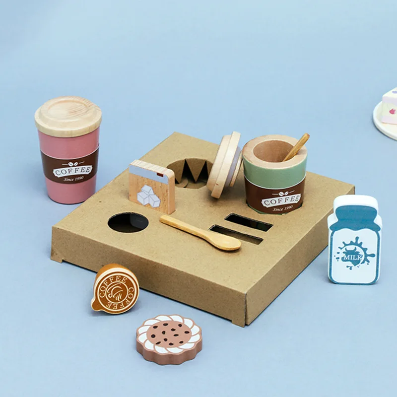 New Pretend Play Coffee Cup Toys Wooden Play Kitchen Accessories Educational Toy For Children Gift